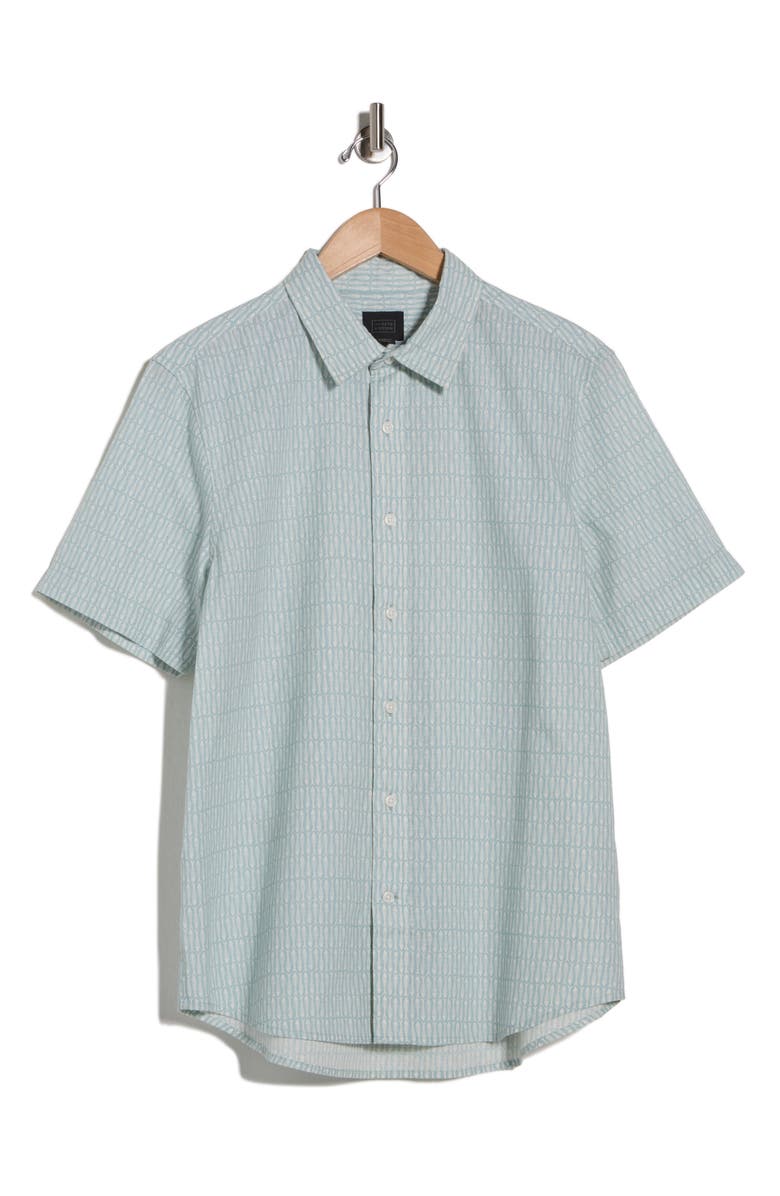 14th & Union Fish Print Linen & Cotton Short Sleeve Shirt, Alternate, color, Blue Simple Fish