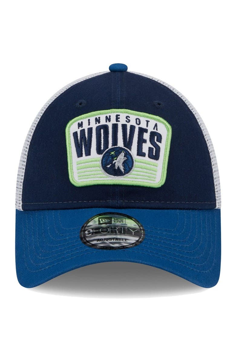 New Era Men's New Era Navy/Blue Minnesota Timberwolves Two-Tone Patch 9FORTY Trucker Snapback Hat, Alternate, color, 