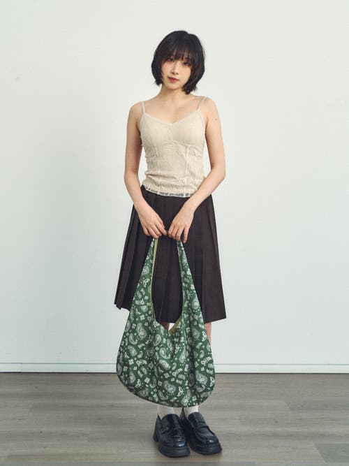 Lost Pattern Nyc "paisley" Cotton Hobo Shoulder Bag In Green