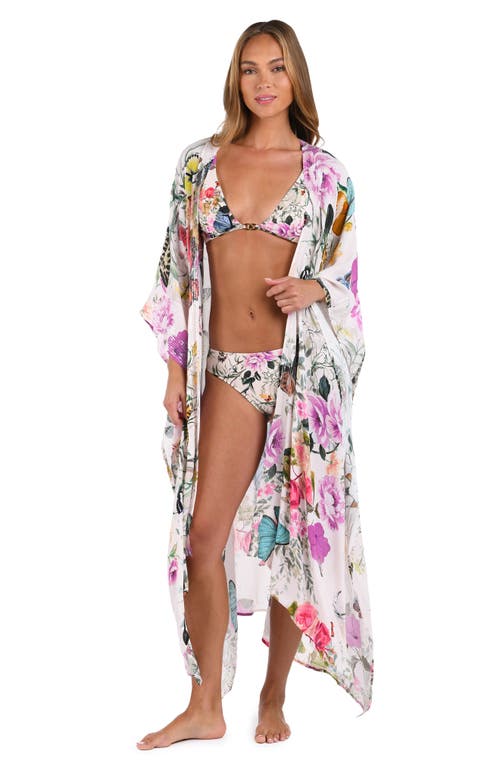 L Agence L'agence Kara Butterfly Print Cover-up Wrap In Ivory