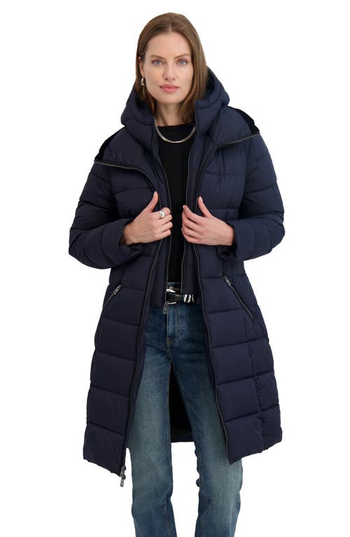 Tahari Greta Longline Hooded Coat In Blue