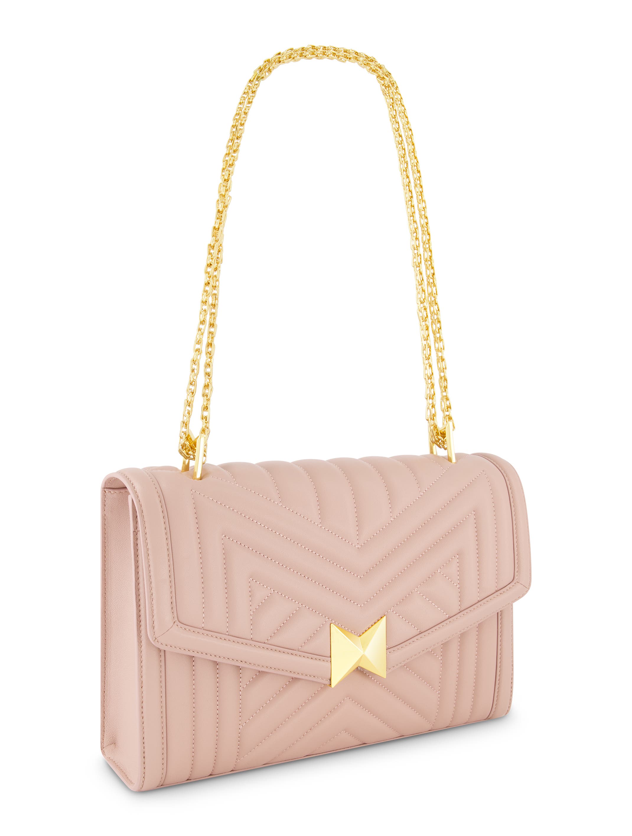 Mac Duggal Gold Plated Hardware Quilted Napa Leather Handbag, Alternate, color, Rose