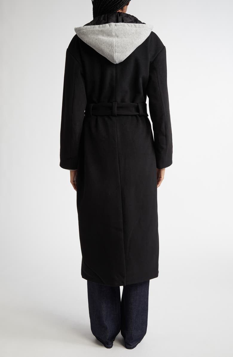 Cinq à Sept Vander Hooded Longline Coat, Alternate, color, Black/ Heather Grey