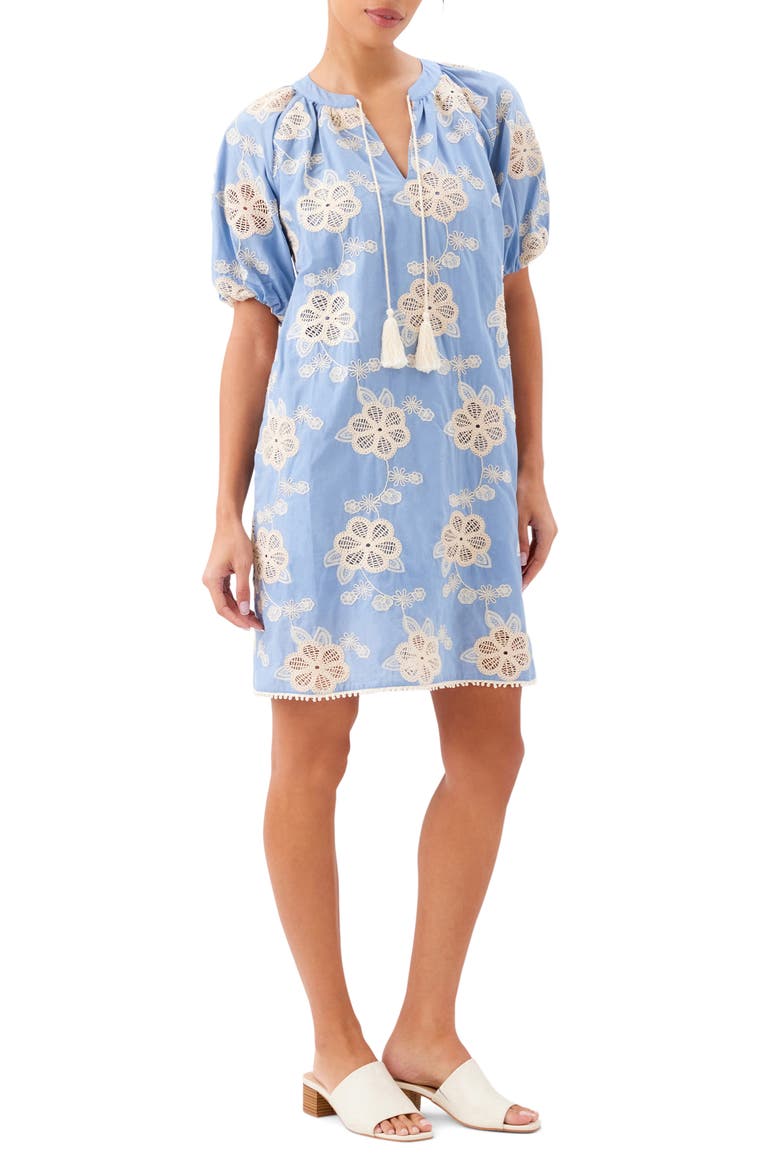 Floral Embroidered Tassel Cotton Dress, Main, color, CHAMBRAY/ NATURAL