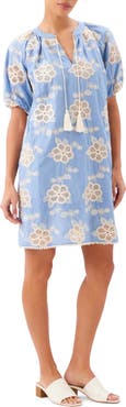 Karen Kane Floral Embroidered Tassel Cotton Dress