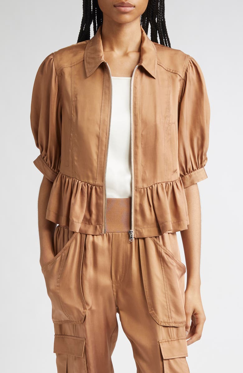 Cinq à Sept Daphne Peplum Jacket, Main, color, Brown Sandstone