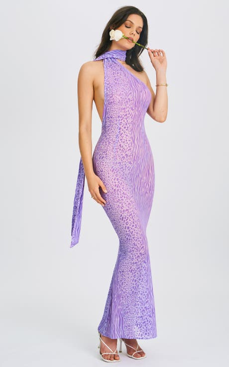 Olena Haler Neck Mesh Maxi Dress