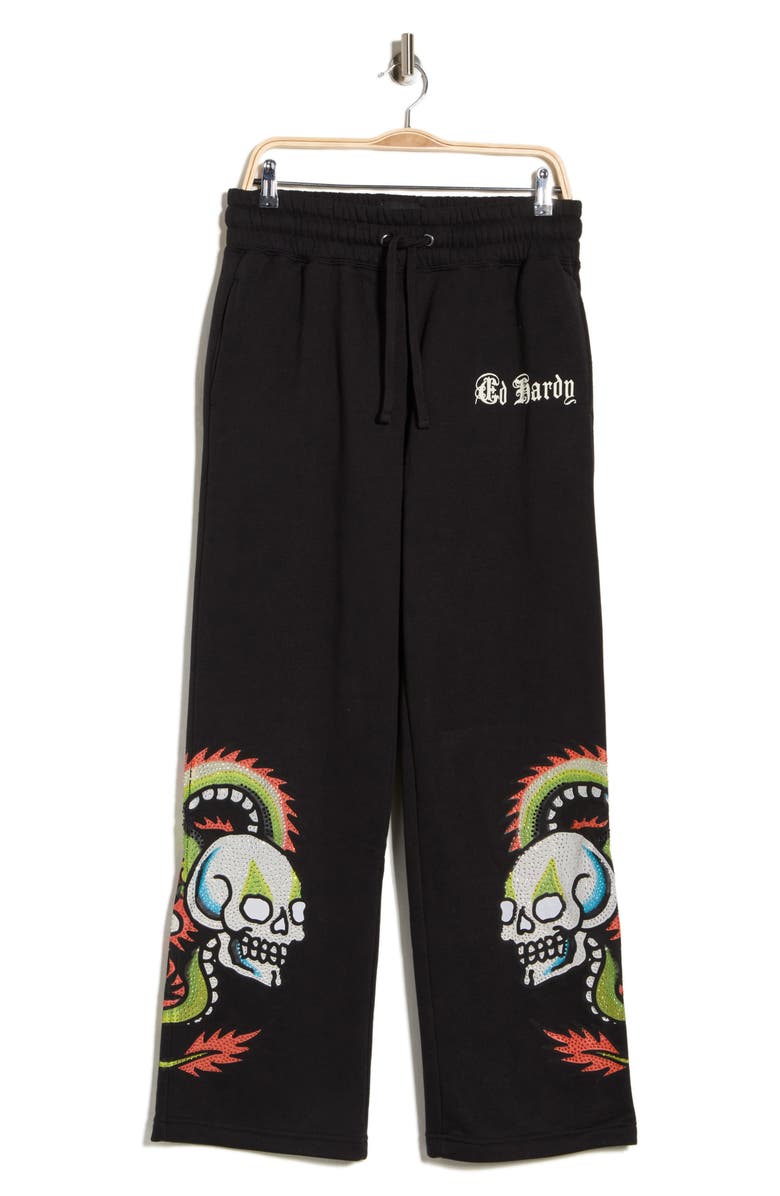Ed Hardy Dragon Skulls Baggy Sweatpants, Main, color, Black