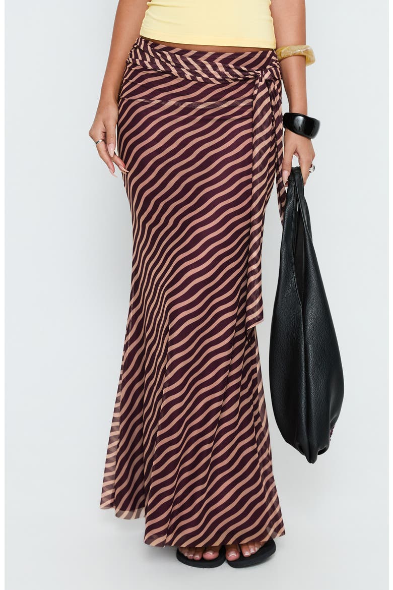 Caviar Stripe Tie Waist Maxi Skirt, Main, color, BROWN STRIPE