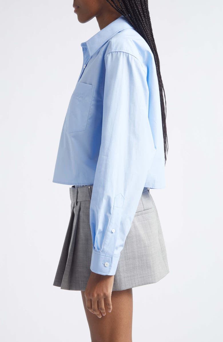 Alexander Wang Logo Crop Cotton Button-Up Shirt, Alternate, color, Oxford Blue