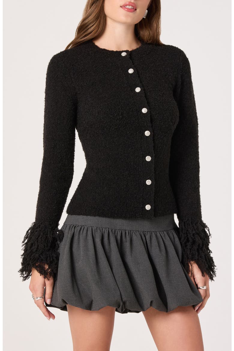 Fringe Sleeve Cardigan, Main, color, BLACK