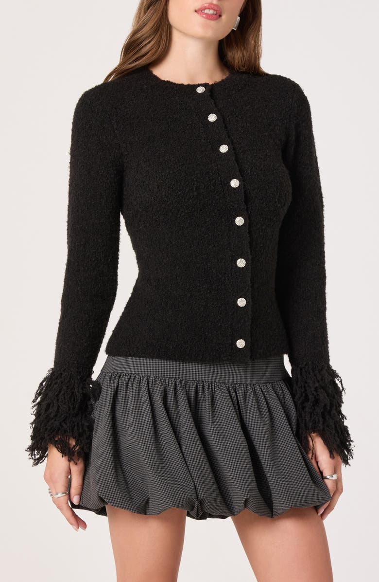 ASTR the Label Fringe Sleeve Cardigan, Main, color, Black