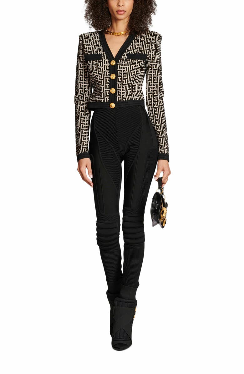 Balmain Monogram Knit Cardigan, Alternate, color, 