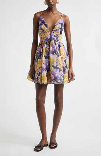 Luna Floral Plunge Neck Linen & Silk Minidress