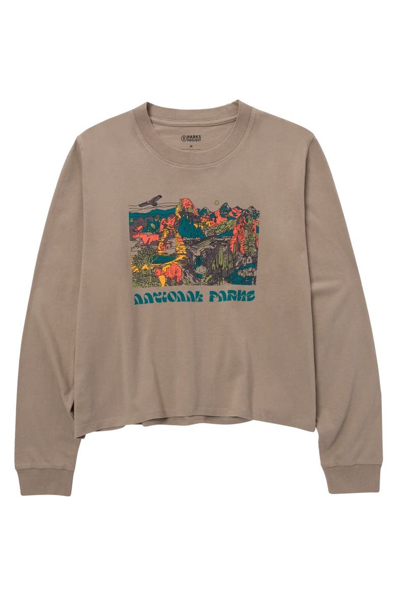 National Parks Collage Boxy Long-Sleeve T-Shirt - Women's, Alternate, color, Mushroom Grey