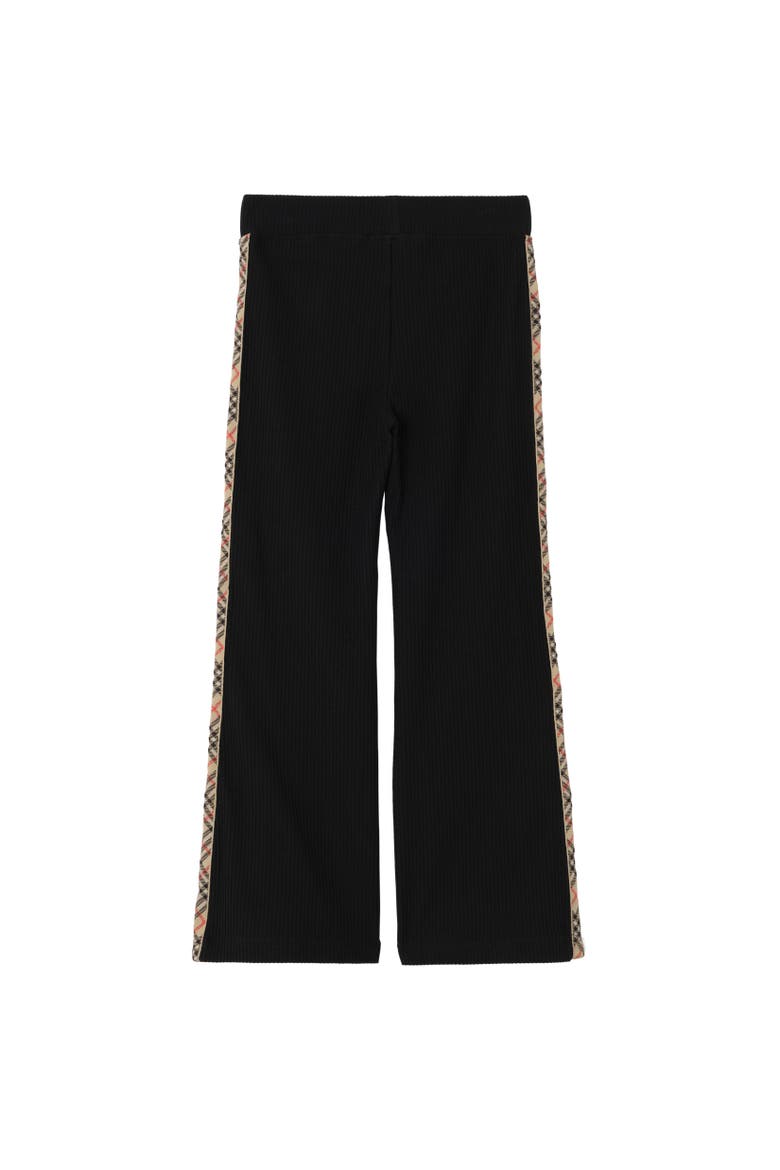 Check Trim Stretch Cotton Flared Trousers, Alternate, color, Black