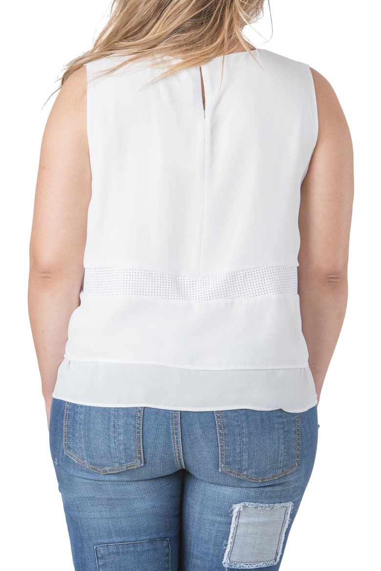 Mandy Faux Leather Trim Top, Alternate, color, WHITE