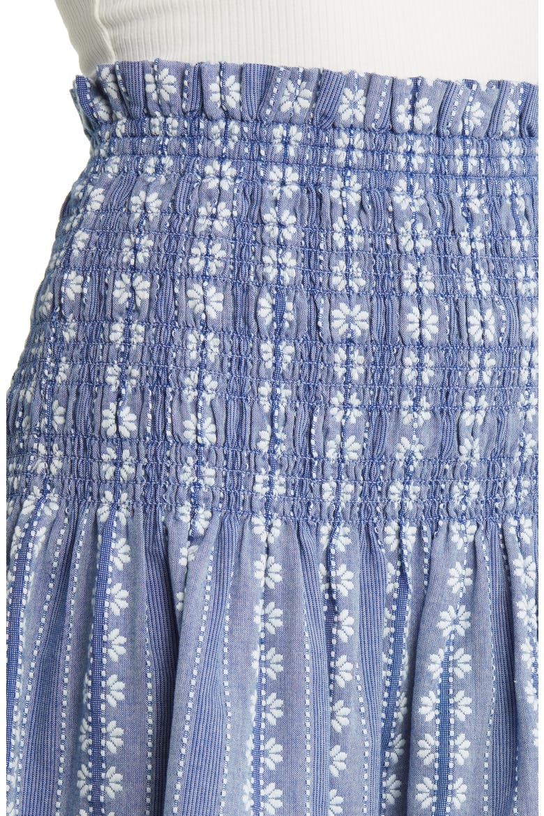 Embroidered Smocked Cotton Miniskirt, Alternate, color, BLUE- WHITE BARI FLORAL STRIPE