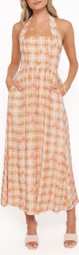 Petal & Pup Gemini Floral Check Halter Neck Maxi Dress