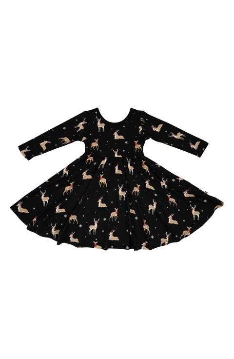 Midnight Deer Long Sleeve Twirl Dress (Baby)