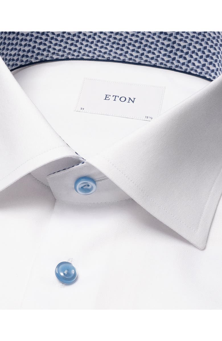 Eton Contemporary Fit Solid White Cotton Twill Dress Shirt, Alternate, color, 