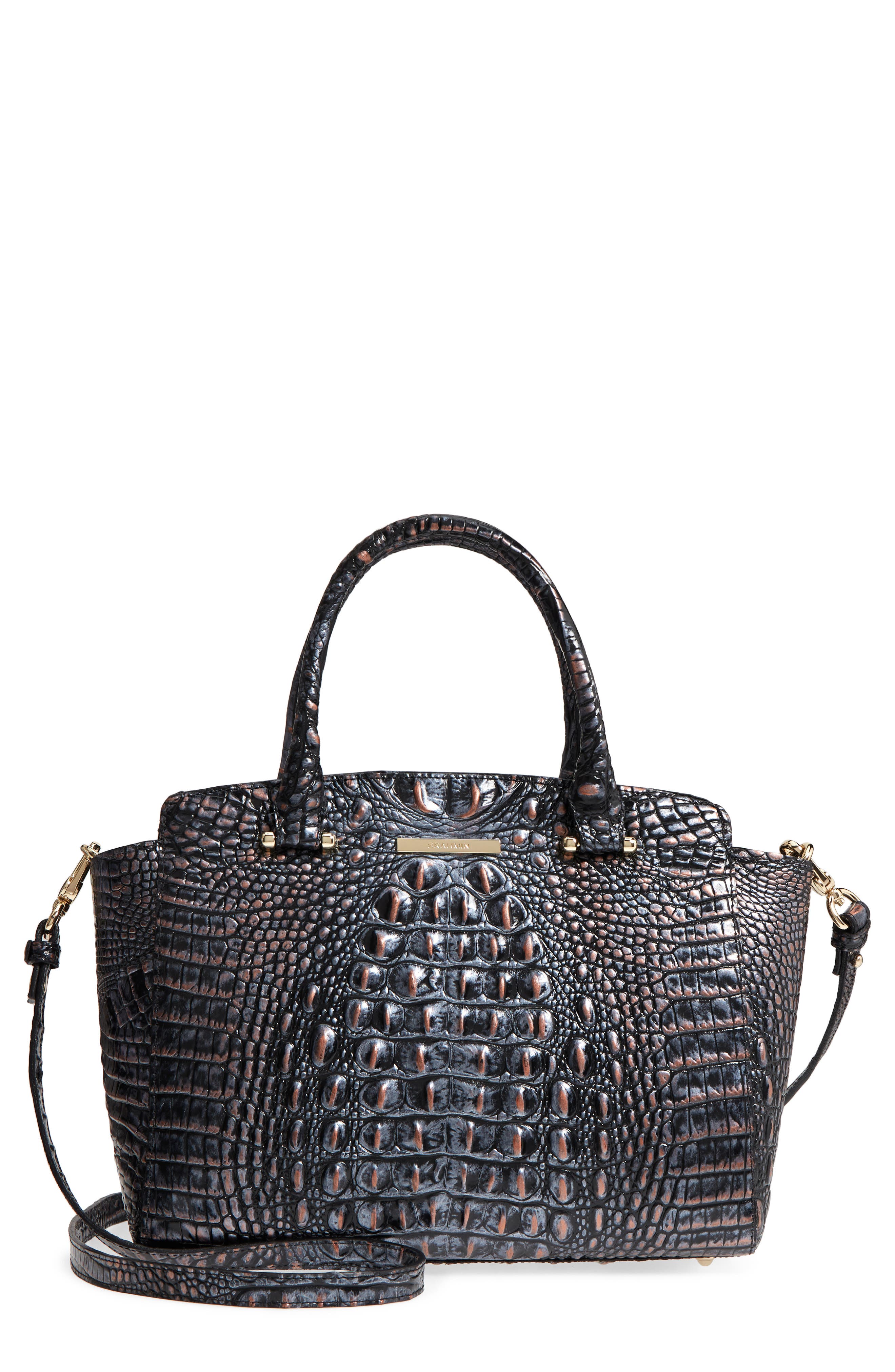 Brahmin Nadia Croc Embossed Leather Satchel, Main, color, 