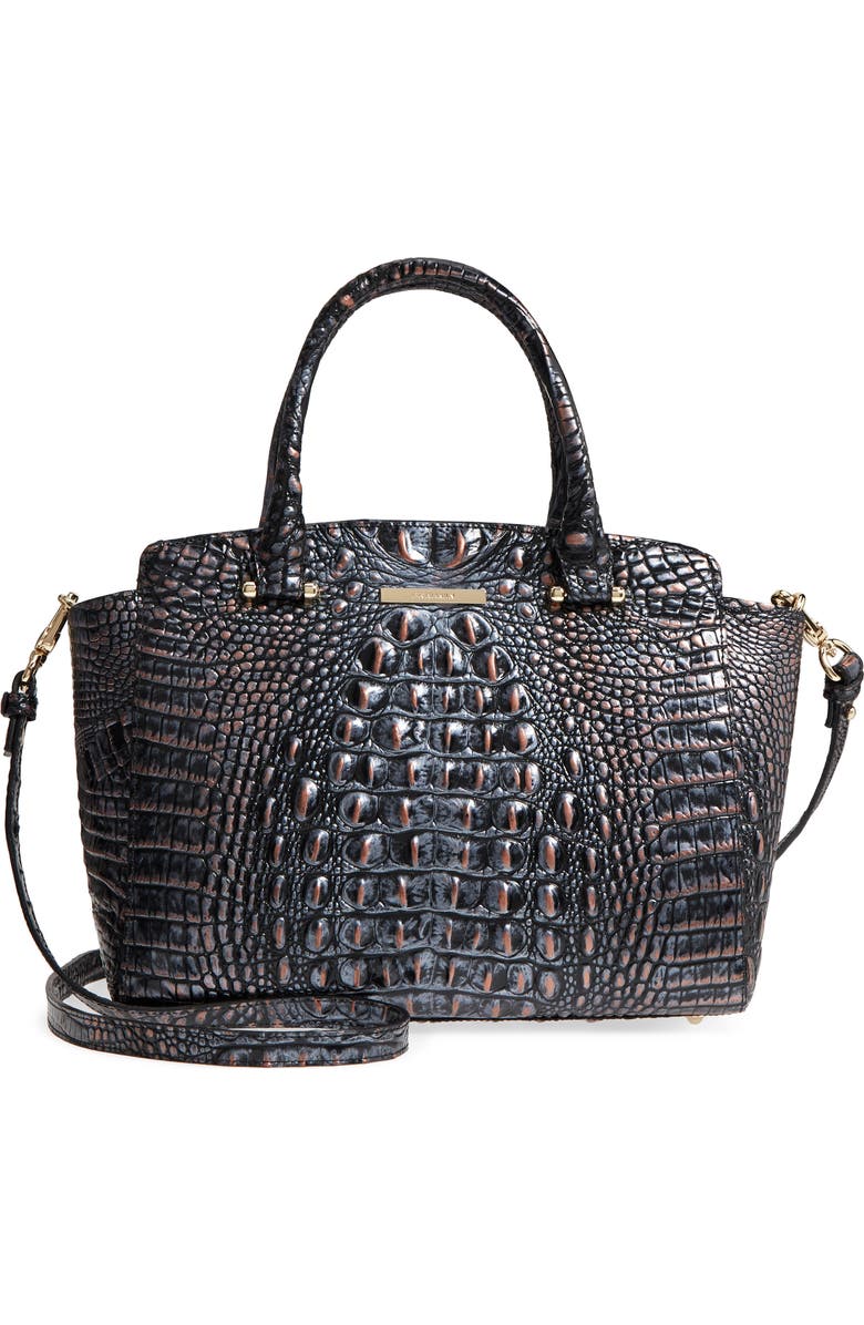 Brahmin Nadia Croc Embossed Leather Satchel, Main, color,