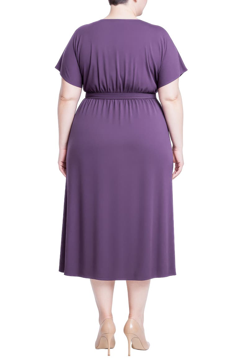 Tie Front Faux Wrap Midi Dress, Alternate, color, PURPLE