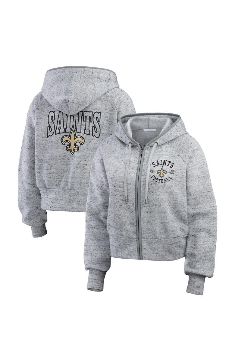 WEAR by Erin Andrews Women's WEAR by Erin Andrews Heather Gray New Orleans Saints Speckled Fleece Cropped Full-Zip Hoodie, Alternate, color,