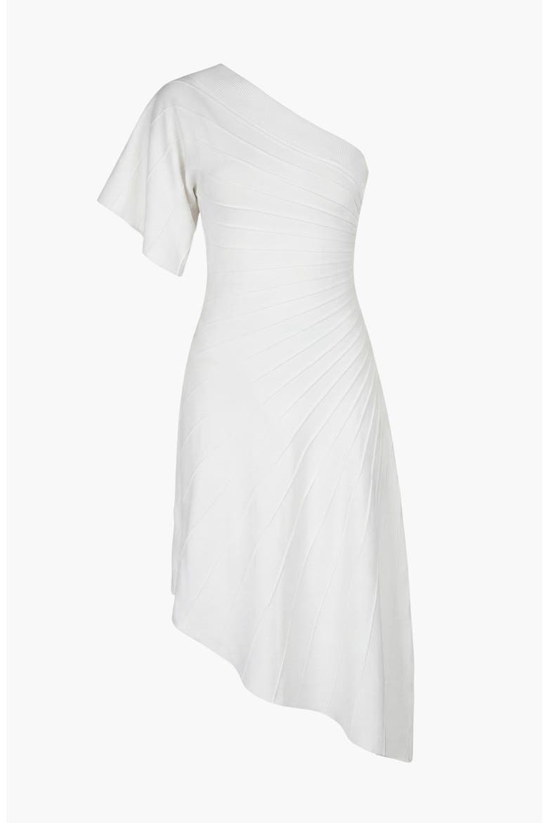 One Shoulder Knitted Dress with Slim Waist and Flared Hem, Alternate, color, White