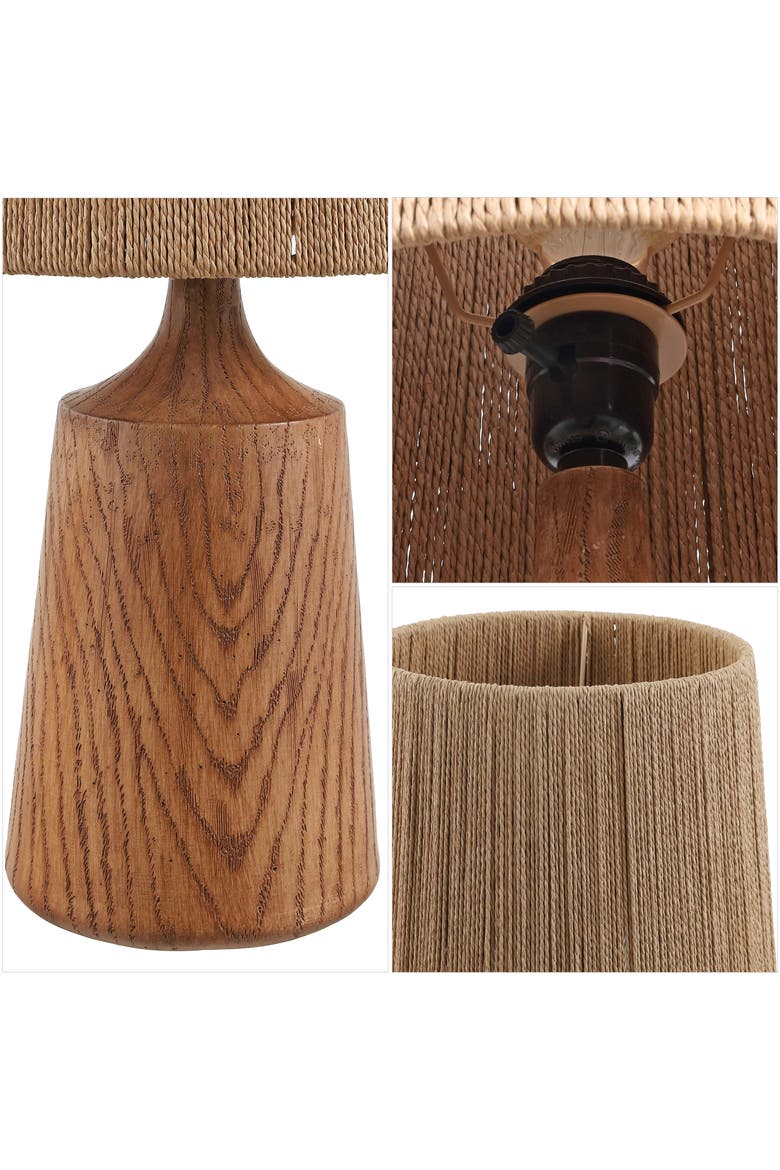 Highland Cottage Tapered Resin/Metal LED Table Lamp with Paper Rope Shade, Alternate, color, Brown Wood Finish