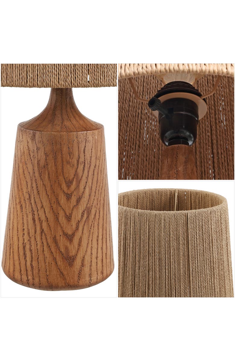 JONATHAN Y Highland Cottage Tapered Resin/Metal LED Table Lamp with Paper Rope Shade, Alternate, color, Brown Wood Finish