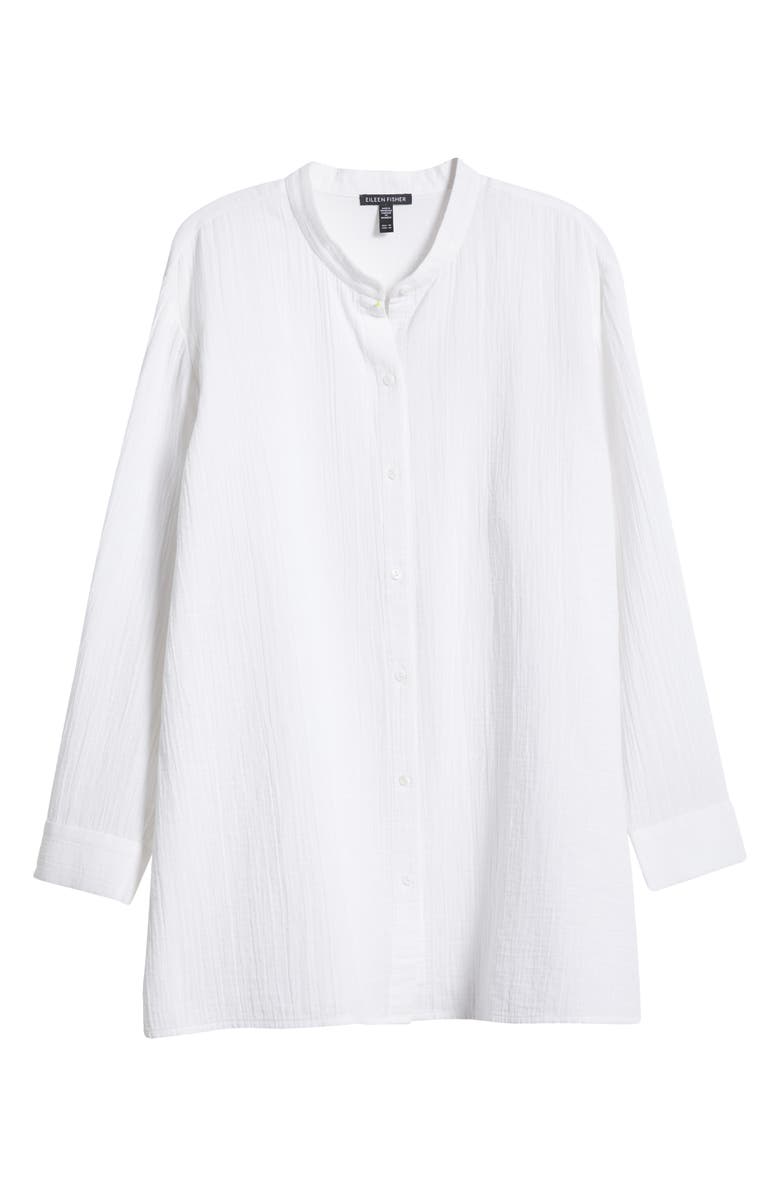 Eileen Fisher Mandarin Collar Textured Organic Cotton Tunic, Alternate, color, White