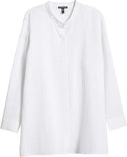 Eileen Fisher Mandarin Collar Textured Organic Cotton Tunic