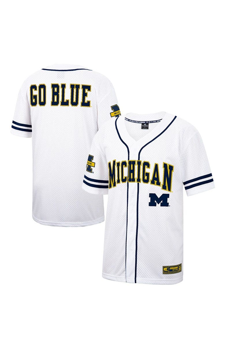 COLOSSEUM Men's Colosseum White Michigan Wolverines Free Spirited Mesh Button-Up Baseball Jersey, Main, color,