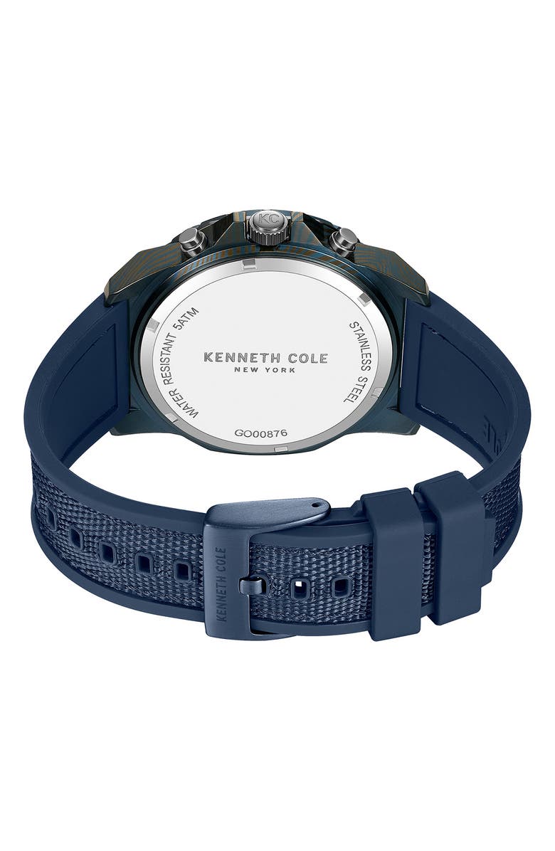 Kenneth Cole New York The Hollis Blue Chronograph Silicone & Nylon Strap Watch, 45mm, Alternate, color, Navy / Blue Dark