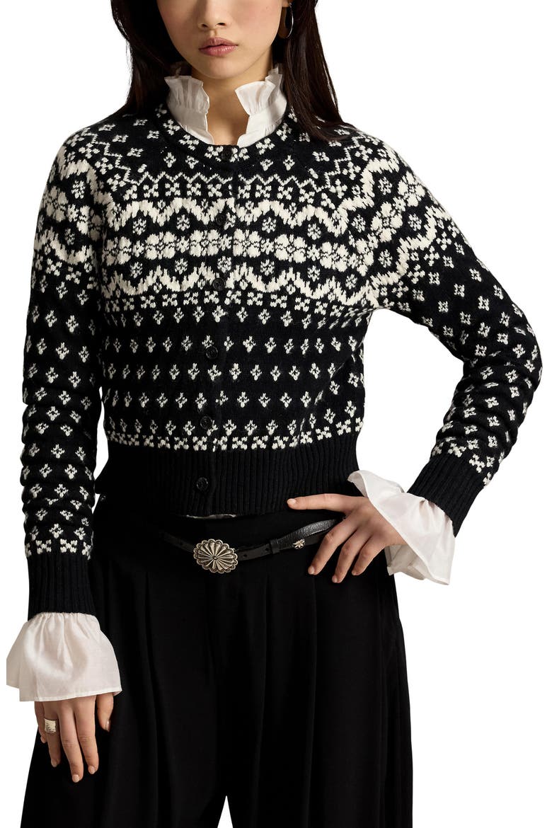 Fair Isle Wool Blend Cardigan, Main, color, BLACK
