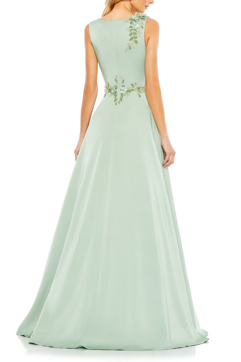 Floral Applique Sleeveless A Line Gown, Alternate, color, Sage