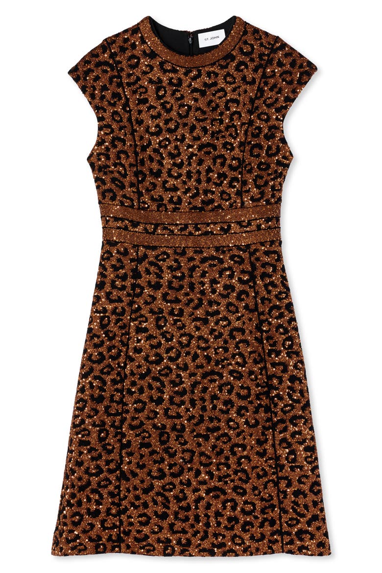 Sequin Leopard Jacquard Cap Sleeve Dress, Alternate, color, CARAMEL/ COPPER MULTI