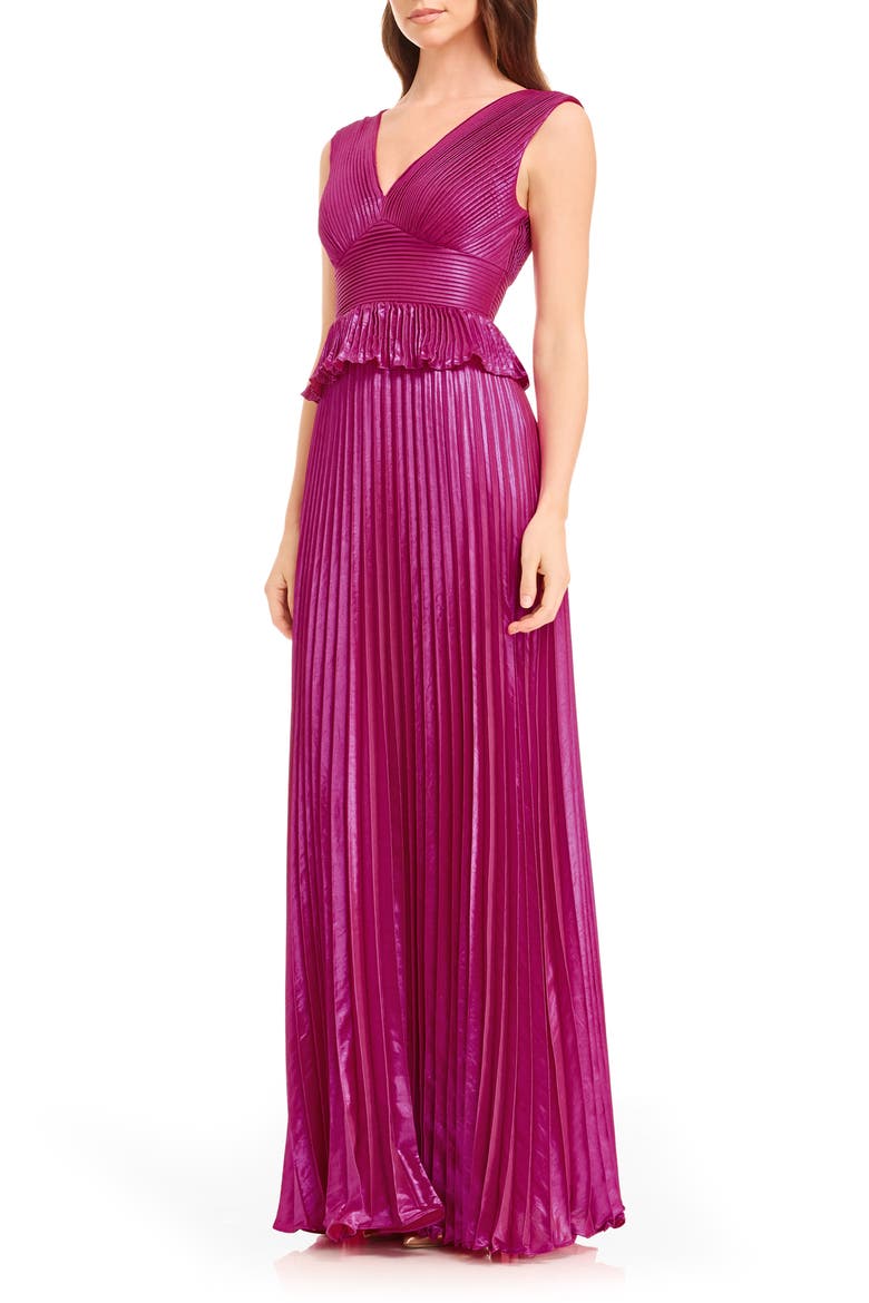 Liliana Metallic Pleated Gown, Alternate, color, FUCHSIA