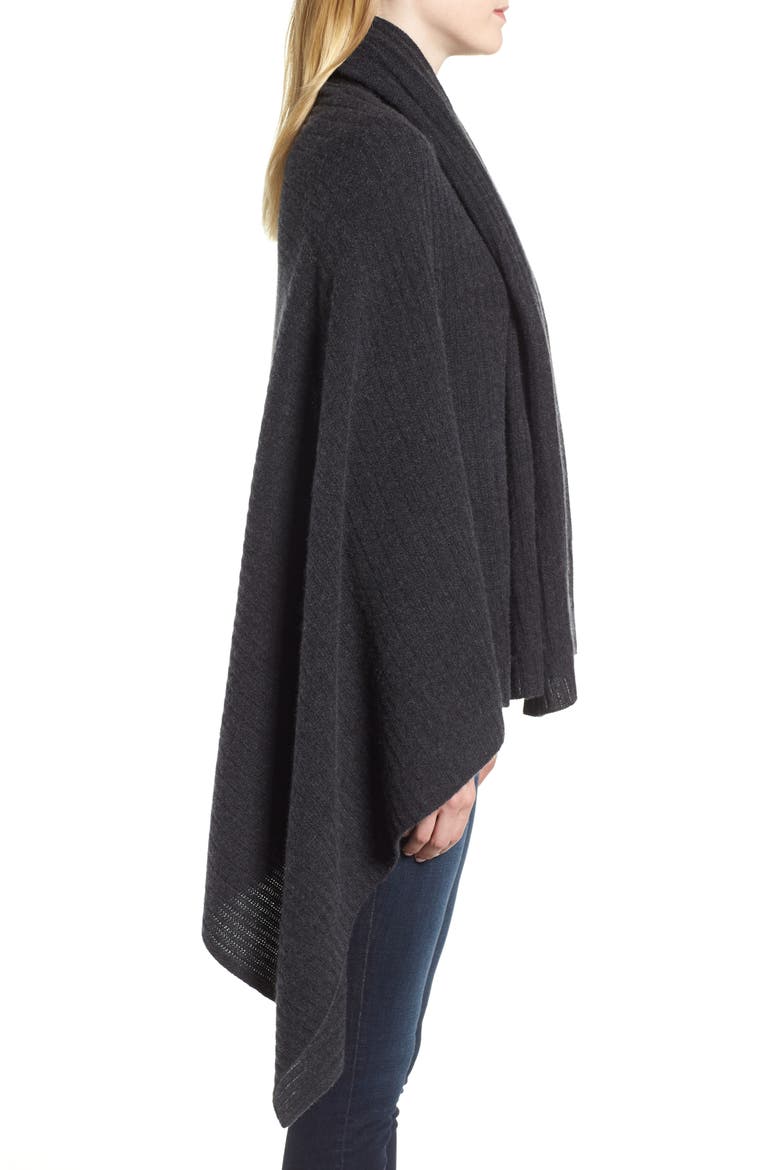 Ribbed Cashmere Wrap, Alternate, color, BLACK ROCK HEATHER