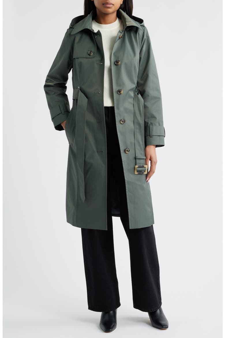 Double Breasted Trench Raincoat, Alternate, color, SLATE GREEN