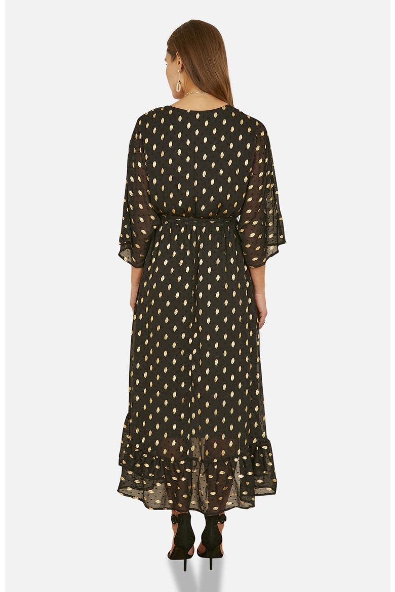 Foil Print Wrap Over Dress, Alternate, color, Black