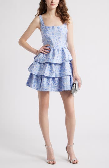 Floral Brocade Tiered Minidress