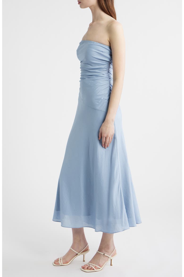 Caricia Strapless Side Ruched Midi Dress, Alternate, color, SLATE BLUE
