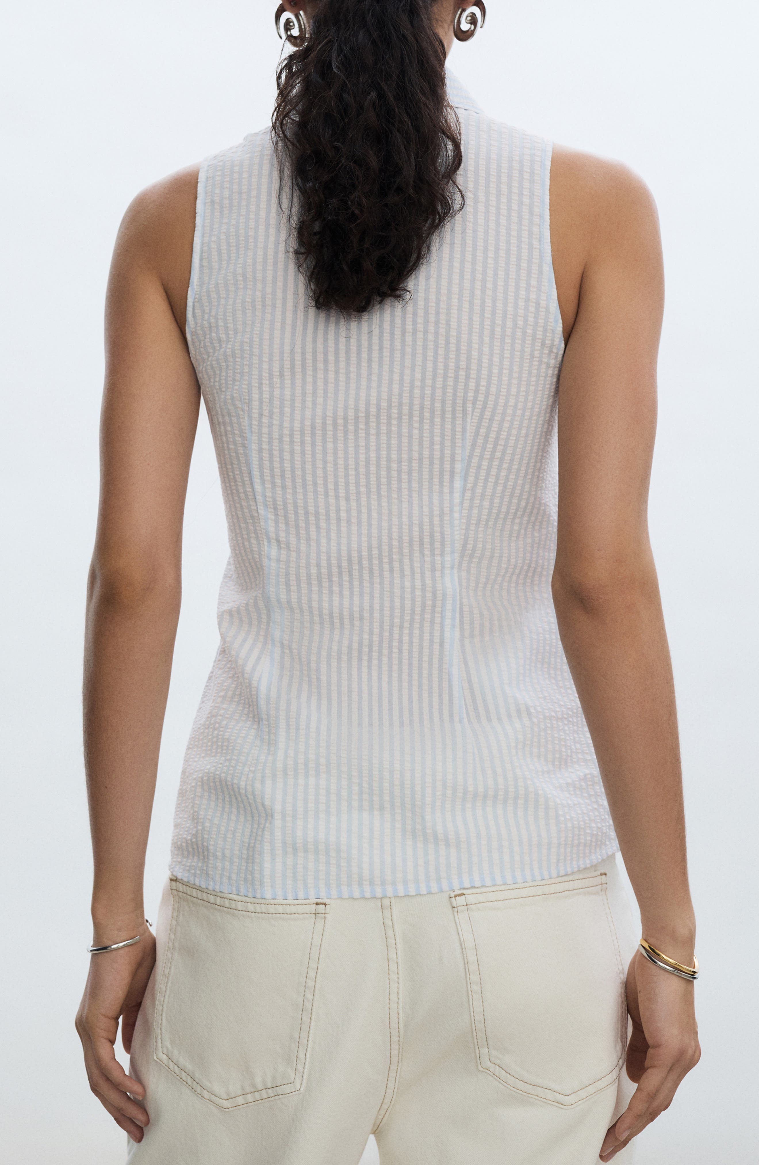 Stripe Seersucker Sleeveless Button-Up Shirt (Women) | Nordstrom