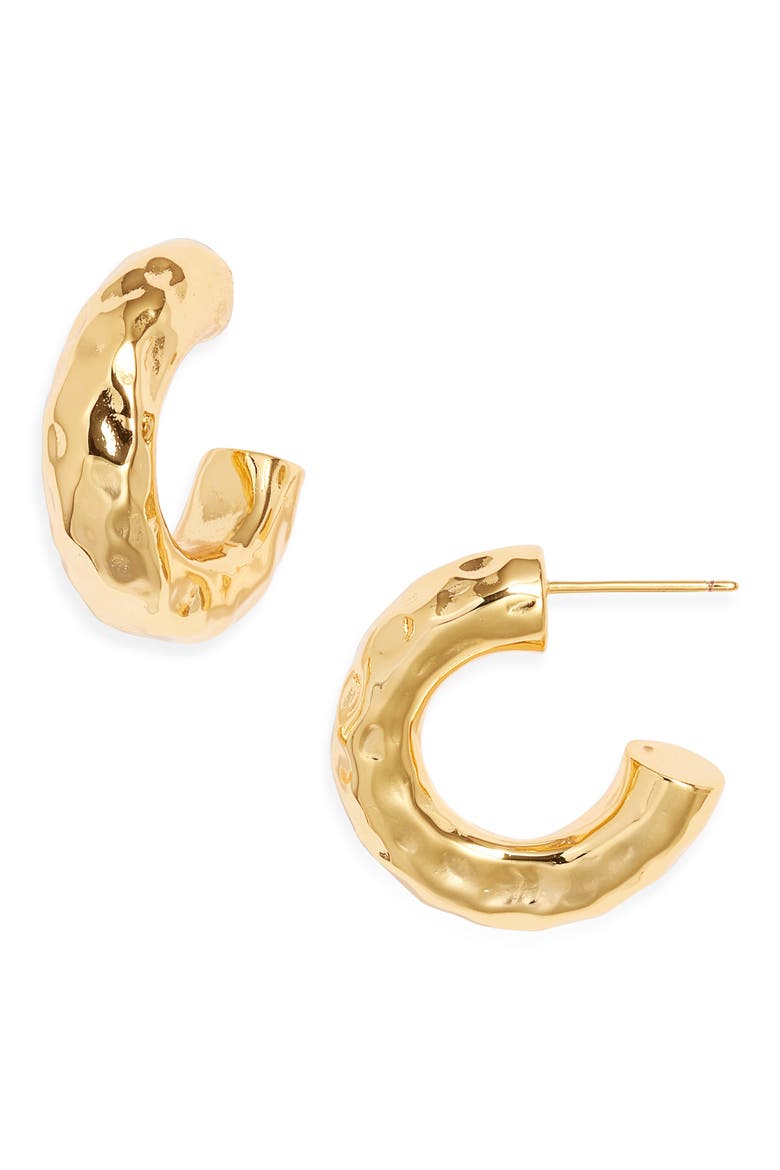 Little Chunky Hammered Hoop Earrings, Main, color, GOLD