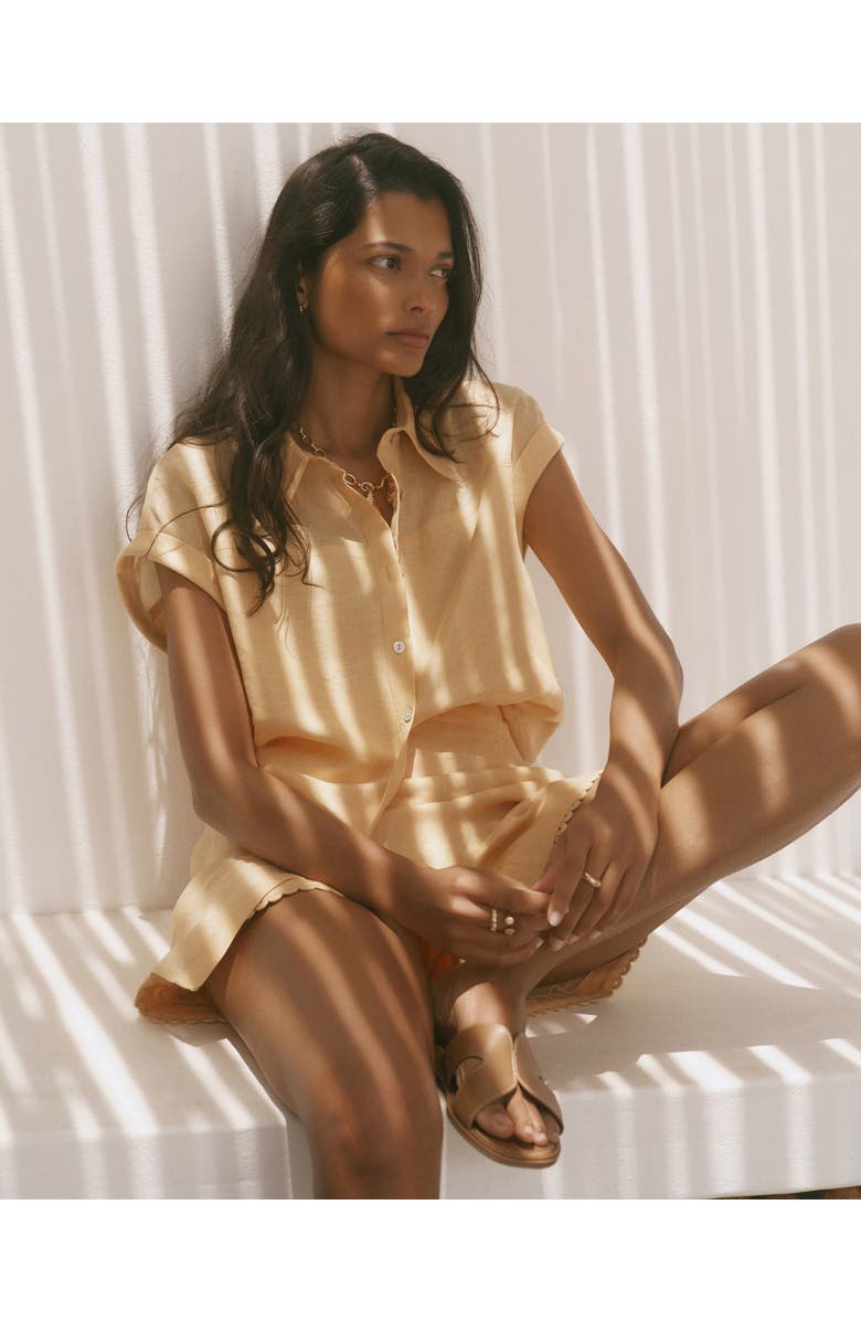 MINT VELVET Linen Scallop Hem Shorts, Alternate, color, Yellow