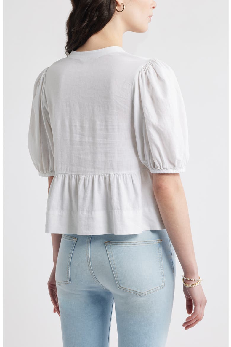 Linen Blend Tie Front Peplum Top, Alternate, color, WHITE