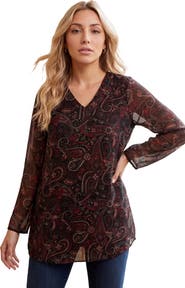 Roaman's Plus Size Georgette V Neck Mesh Sleeve Tunic